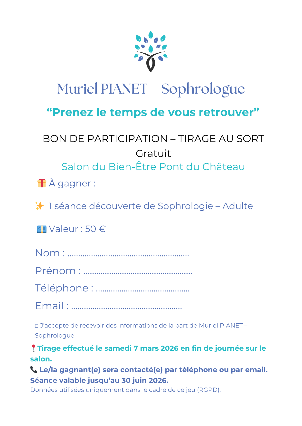 Bon de participation jeu